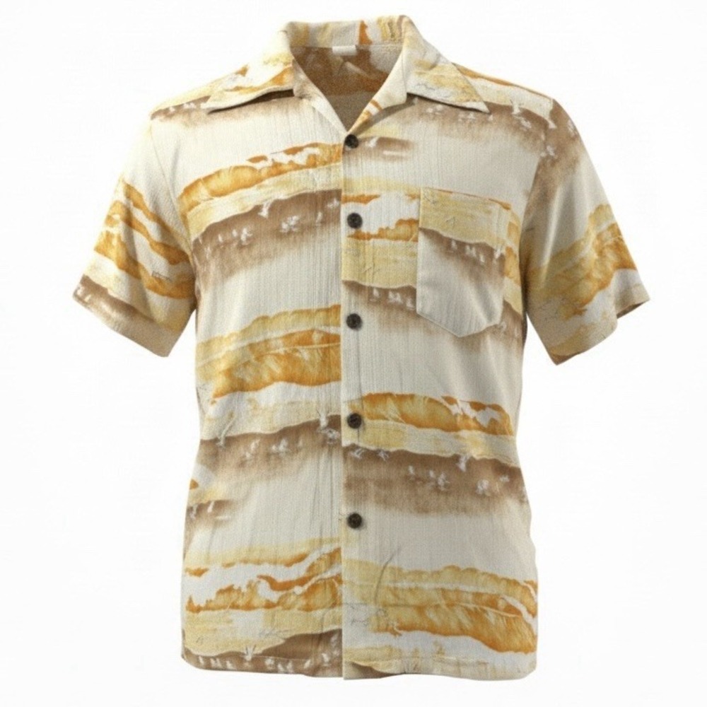 Vintage Sundek Button Up Hawaiian Shirt Orange Yellow Men's Size M Made In USA